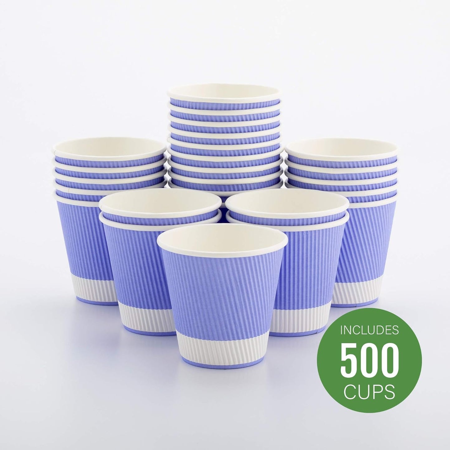 Restaurantware 8 Ounce Double Wall Disposable Coffee Cups, 500 Insulated Light Purple Paper Tumblers with Ripple Wall Design, Lids Sold Separately for Hot Drinks like Tea, Hot Chocolate and More
