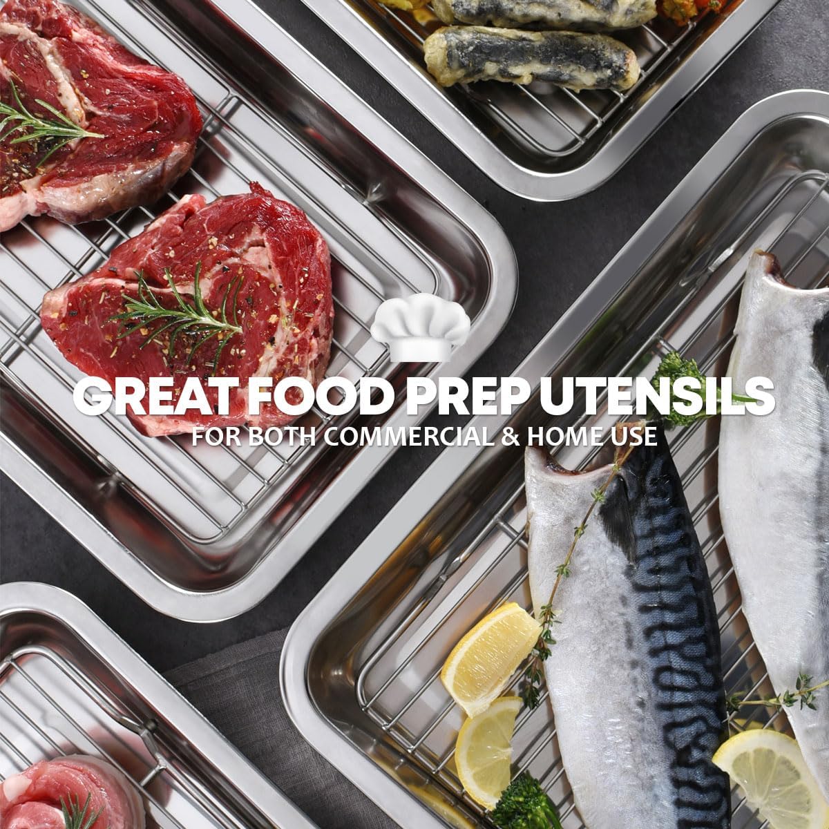 Stainless Steel Food Prep Container with Rack & Lid (Tray), 4.54Quarts, Catering Pans, Restaurant Pans, Buffet Party pan, Roasting Pan with Rack, Bakeware Roaster, Casserole (1307 / No7)