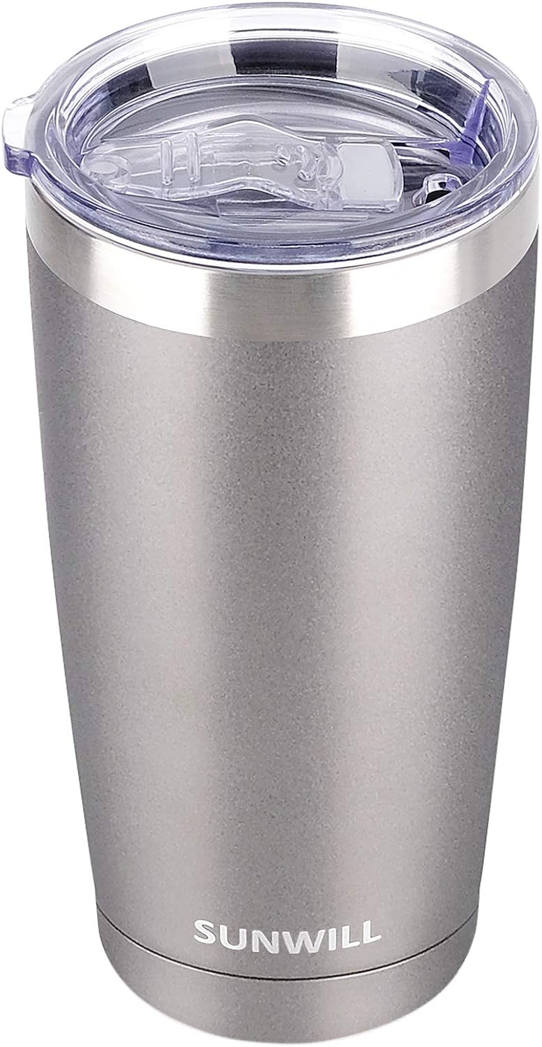 SUNWILL Travel Coffee Tumbler 20 oz, Insulated Mug with Lid, Stainless Steel Cup for Hot and Cold Drinks, Cool Grey