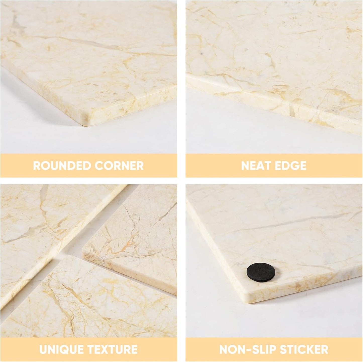 Koville Natural Marble Cutting Board for Kitchen Pastry Bread, 12" x 8" Genuine Marble Cheese Board Stone Tray for Counter, Stone Cutting Boards Bathroom Perfume Jewelry Tray for Decor(Yellow)