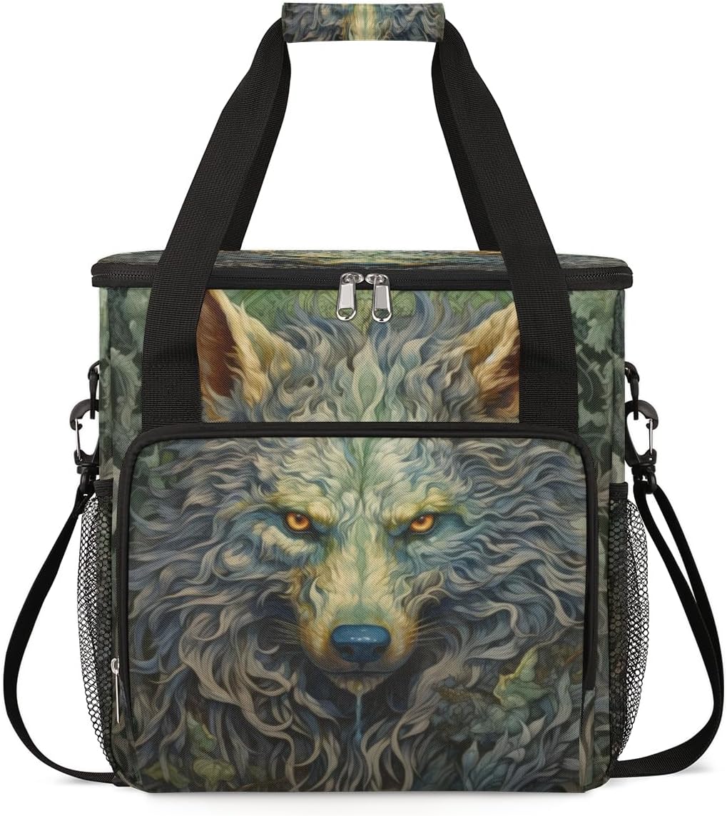 Cool Wolf With Gold Eyes Coffee Maker Carrying Bag, Waterproof Coffee Maker Travel Storage Bag, Portable Coffee Machine Tote Bag Carry on Bag Case with Shoulder Strap for Single Serve Coffee Maker