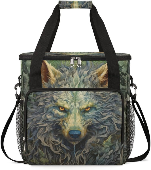 Cool Wolf With Gold Eyes Coffee Maker Carrying Bag, Waterproof Coffee Maker Travel Storage Bag, Portable Coffee Machine Tote Bag Carry on Bag Case with Shoulder Strap for Single Serve Coffee Maker