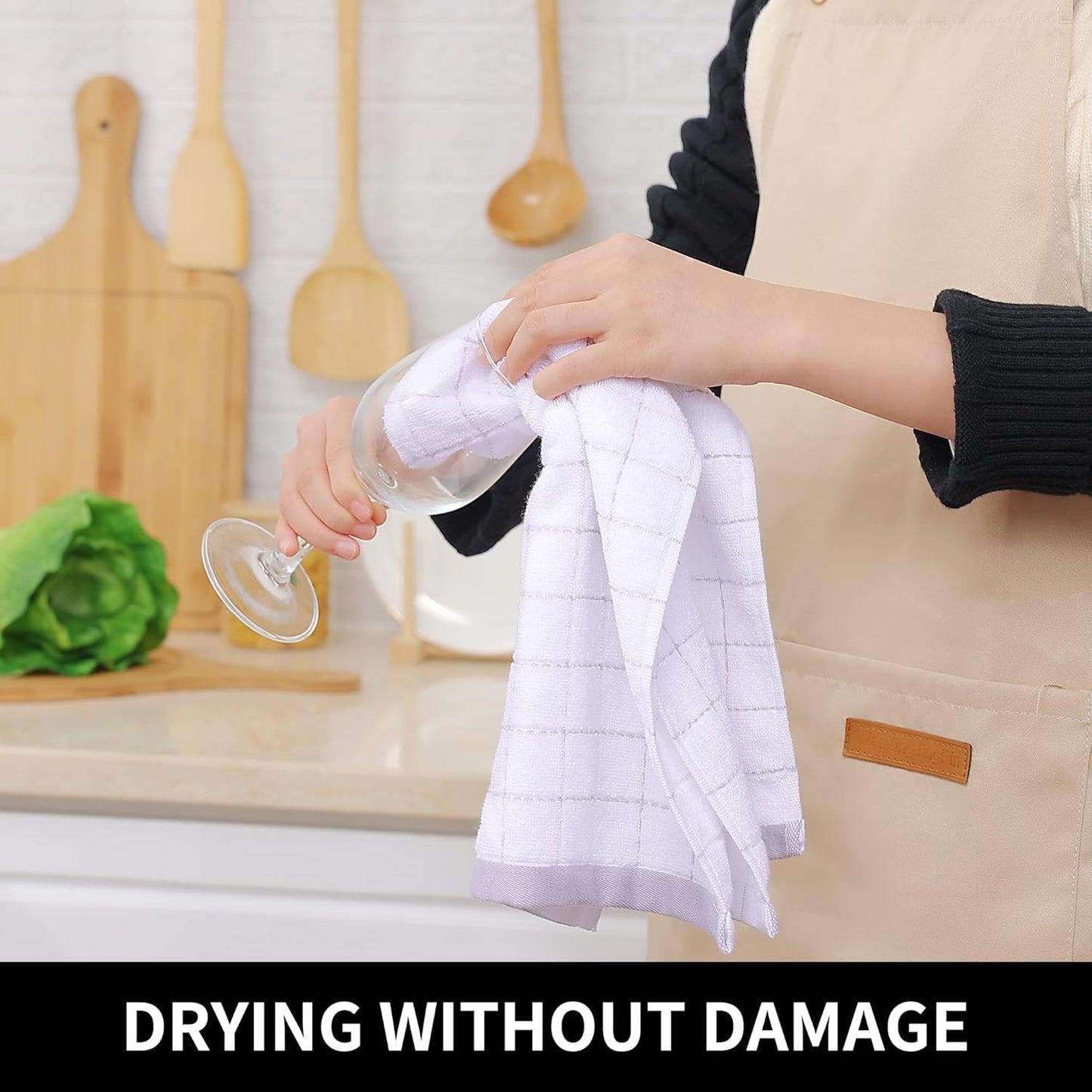 Homaxy 100% Cotton Terry Kitchen Towels(Multiple Color, 13 x 28 inches), Checkered Designed, Soft and Super Absorbent Dish Towels, 4 Pack