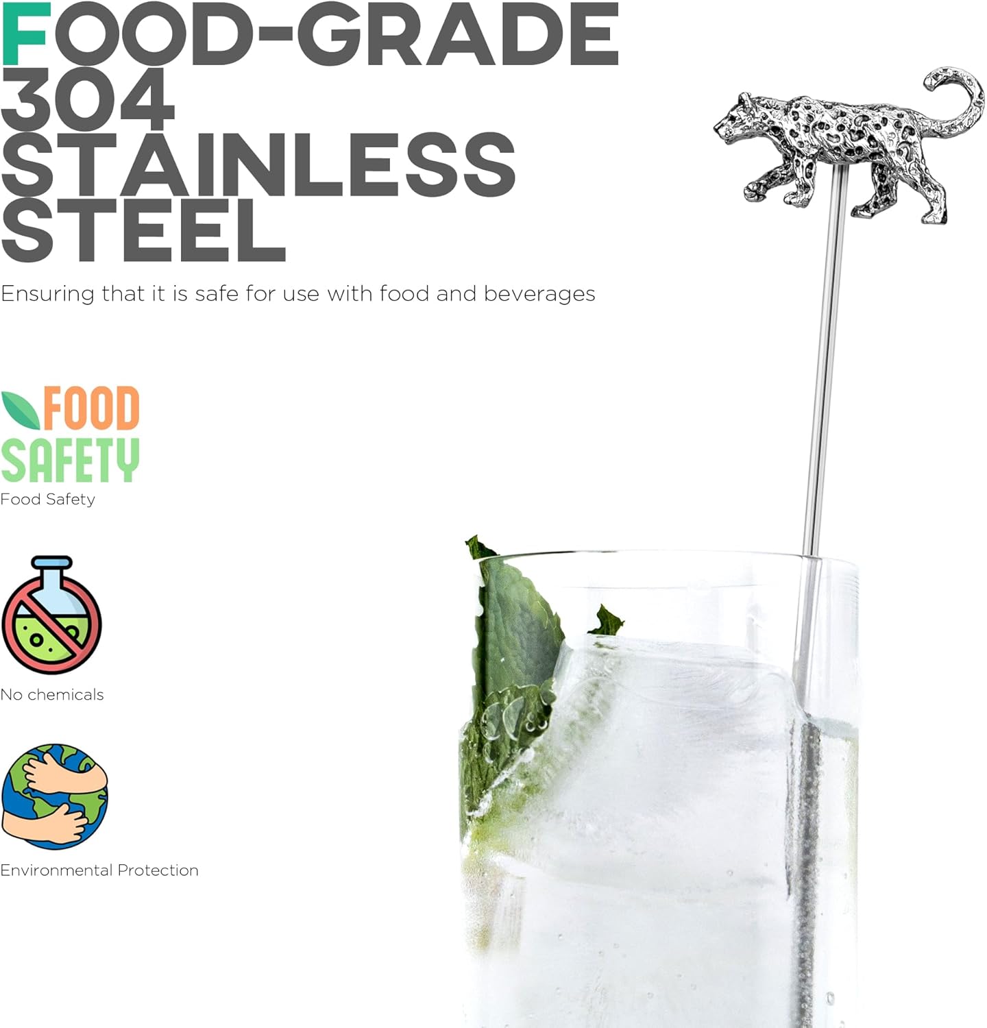 Homestia Swizzle Stick, Stainless Steel Coffee Stirrers, 7.5" Reusable Cocktail Picks Drink Swizzle Stir Sticks, 6PCS Reusable Coffee Beverage Drink Swizzle Stick Tools with Animal Design