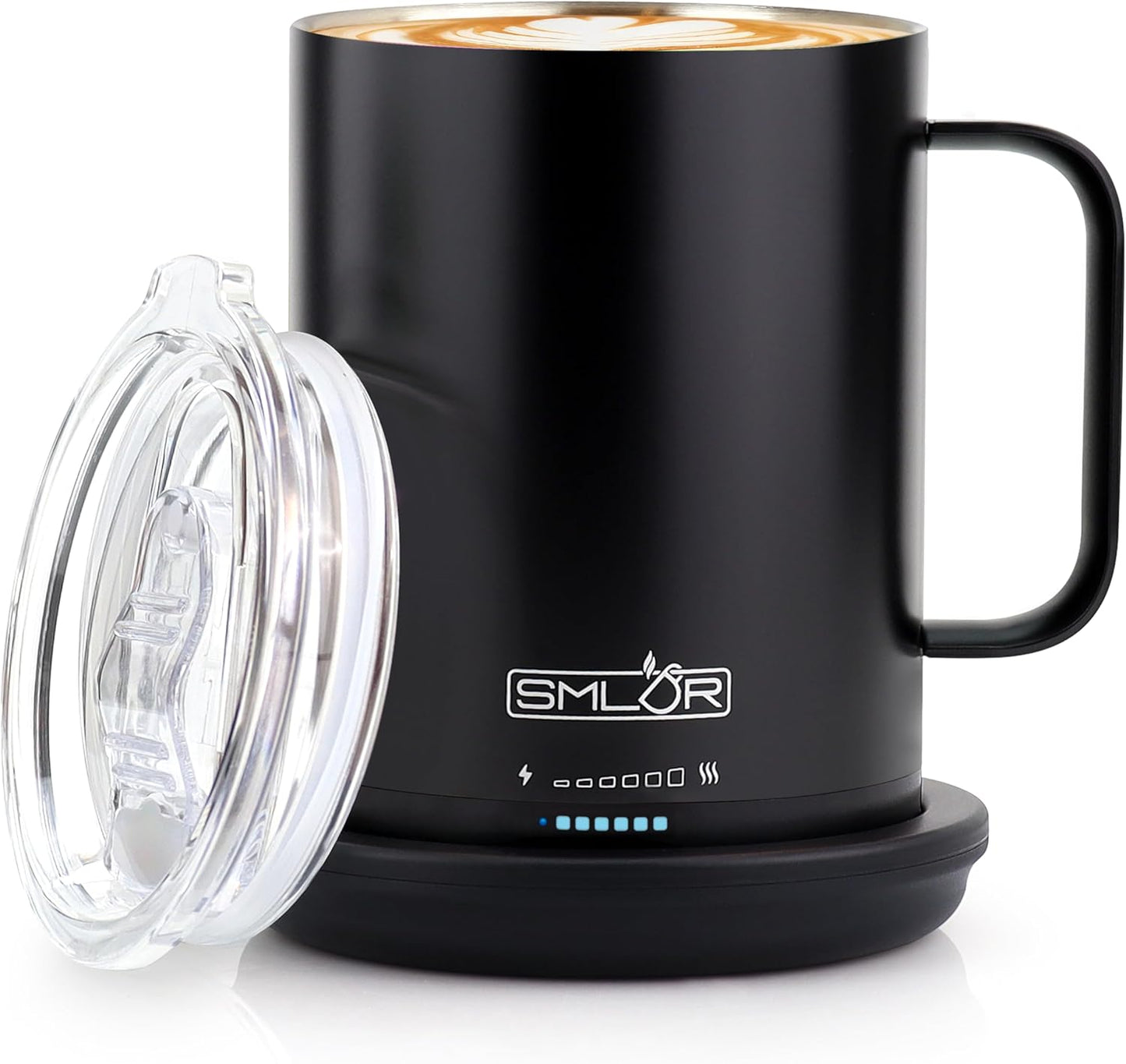 SMLDR Pro Heated Mug, 14 oz Smart Coffee Mug, Self-Heating, Adjustable Temperature, Battery Powered, Great for Coffee & Tea, Excellent Gift (Black)