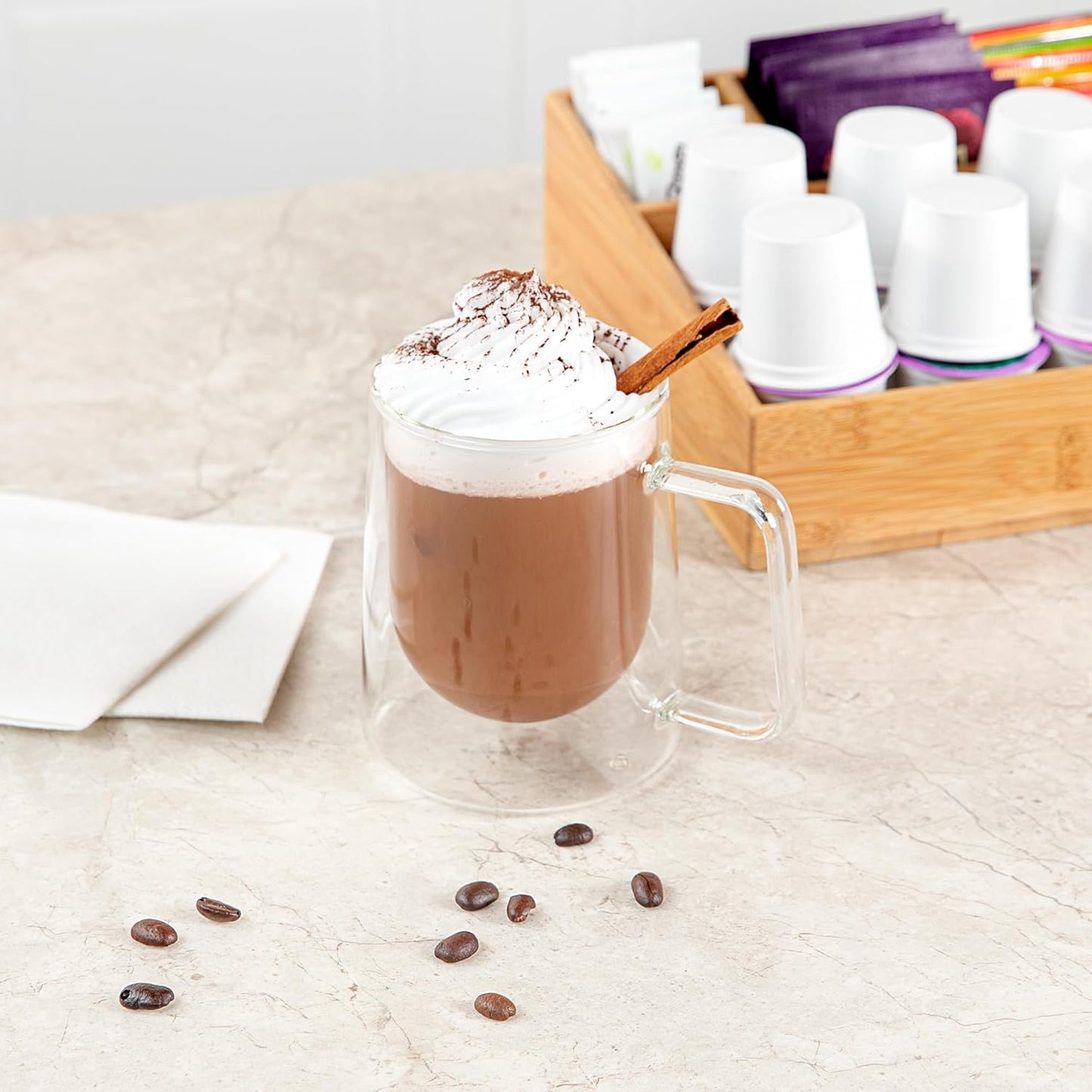 Restaurantware-Forma Professional 10.2 Ounce Double Wall Coffee Mugs, 2 Insulated Coffee Mugs With Handle - Dishwashable, Reusable, Clear Glass Beverage Cups, Freezable, For Hot Or Cold Beverages