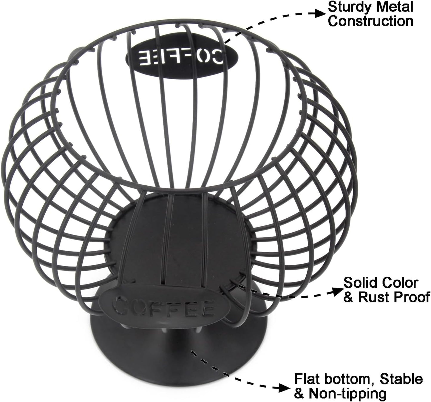 Large Capacity Coffee Pod Holder for Countertop K Cup Organizer Metal Storage Basket for Keuring Pods K Cup Storage for Capsule Creamer Coffee Bar Decor Black