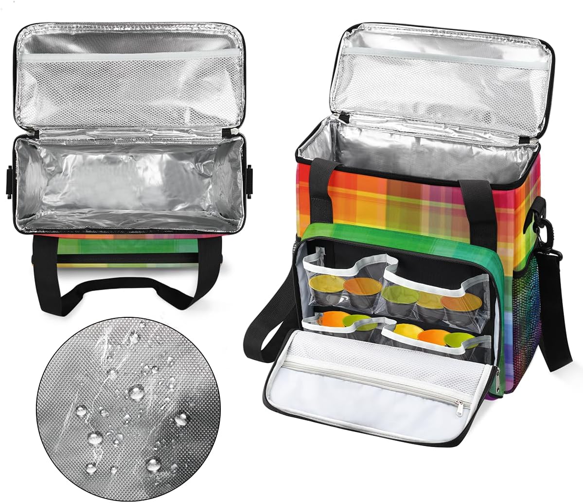 Colorful Rainbow Plaid Coffee Maker Carrying Bag, Coffee Machine Travel Storage Tote Bag Compatible with K-Mini or K-Mini Plus, Portable Single Serve Coffee Brewer Case with Pockets, for K-Cup Pods