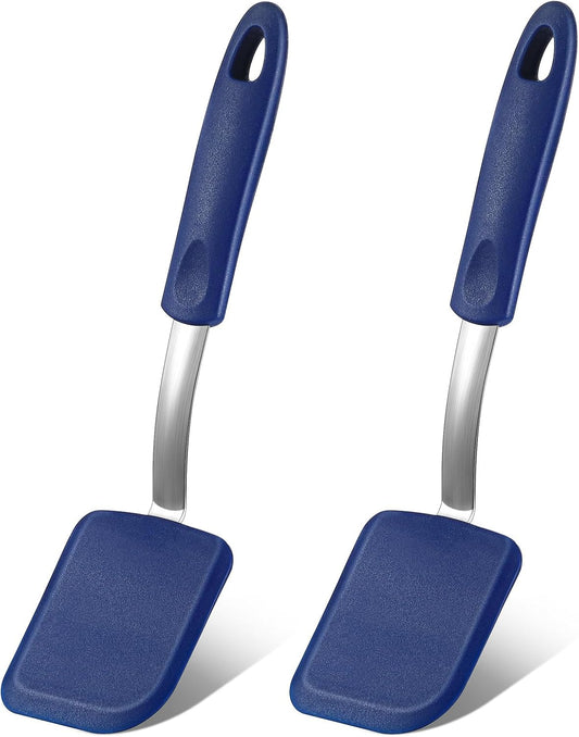 Silicone Cookie Spatula Turner 2 Pack Mini Brownie Spatula Flexible Kitchen Small Silicone Turner for Nonstick Cookware Heat Resistant No Scratch Flipper for Egg Pancake(Blue)