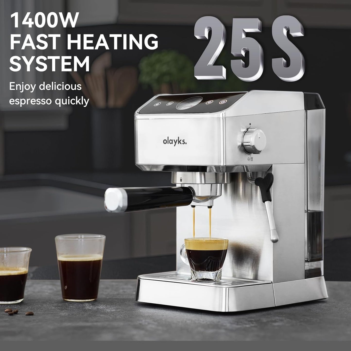 Espresso Machine 20 Bar, Brush Stainless Steel Espresso Maker with Milk Frother Steam Wand, 1400W Espresso Coffee Machine with 1.8L Removable Water Tank for Latte, Cappuccino,Machiato