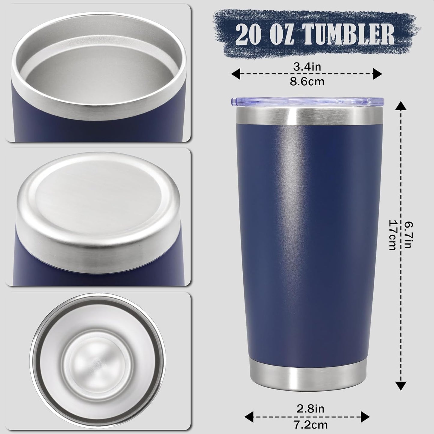 20 oz Tumbler Coffee Tavel Tumblers Bulk with Lid Stainless Steel Double Wall Vacuum Insulated Mug Powder Coated Cups fit Car Cupholder for Hot and Cold - Navy, 8Pack