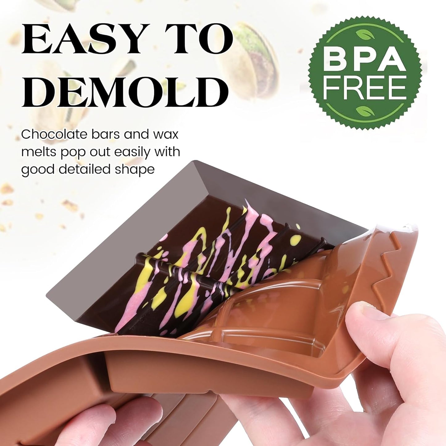 2 Pcs Chocolate Bar Mold Deep Dubai 0.85 Inch Stuffed Chocolate Molds Silicone Large Break Apart Silicone Molds (10 Snap + 5 Snap）