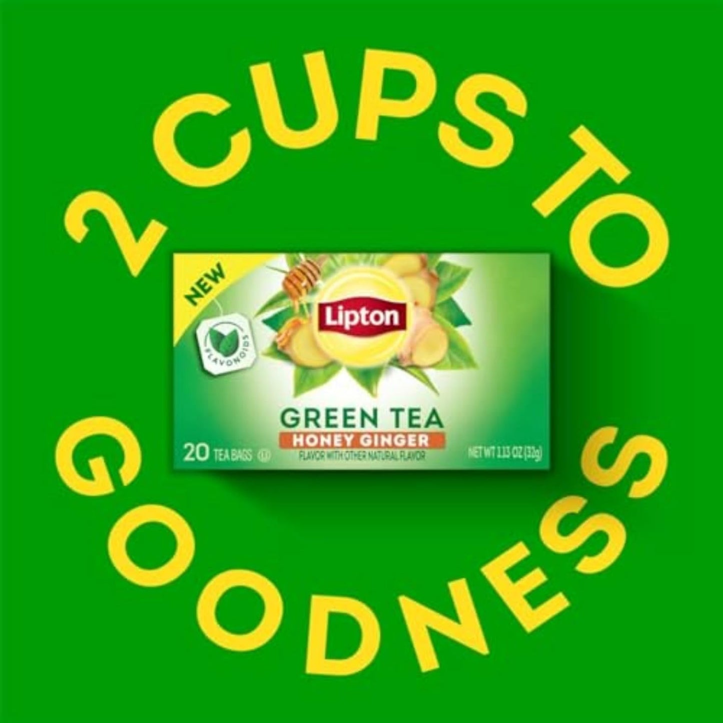 Lipton Honey Ginger Green Tea Bags, Flavored, Unsweetened Teabags for Hot Tea or Iced Tea with Caffeine and Flavonoids, 20 Total Tea Bags