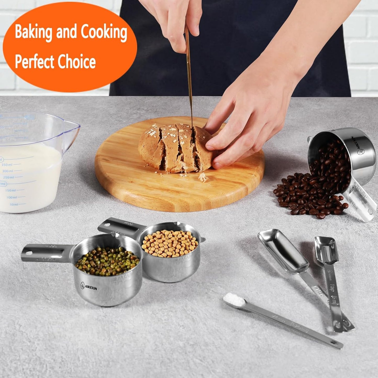 Measuring Cups and Spoons Set of 20 - Stackable Stainless Steel Measuring Cups Spoons & Plastic Measuring Cup for Dry and Liquid Ingredients, Cooking & Baking Kitchen Gadgets