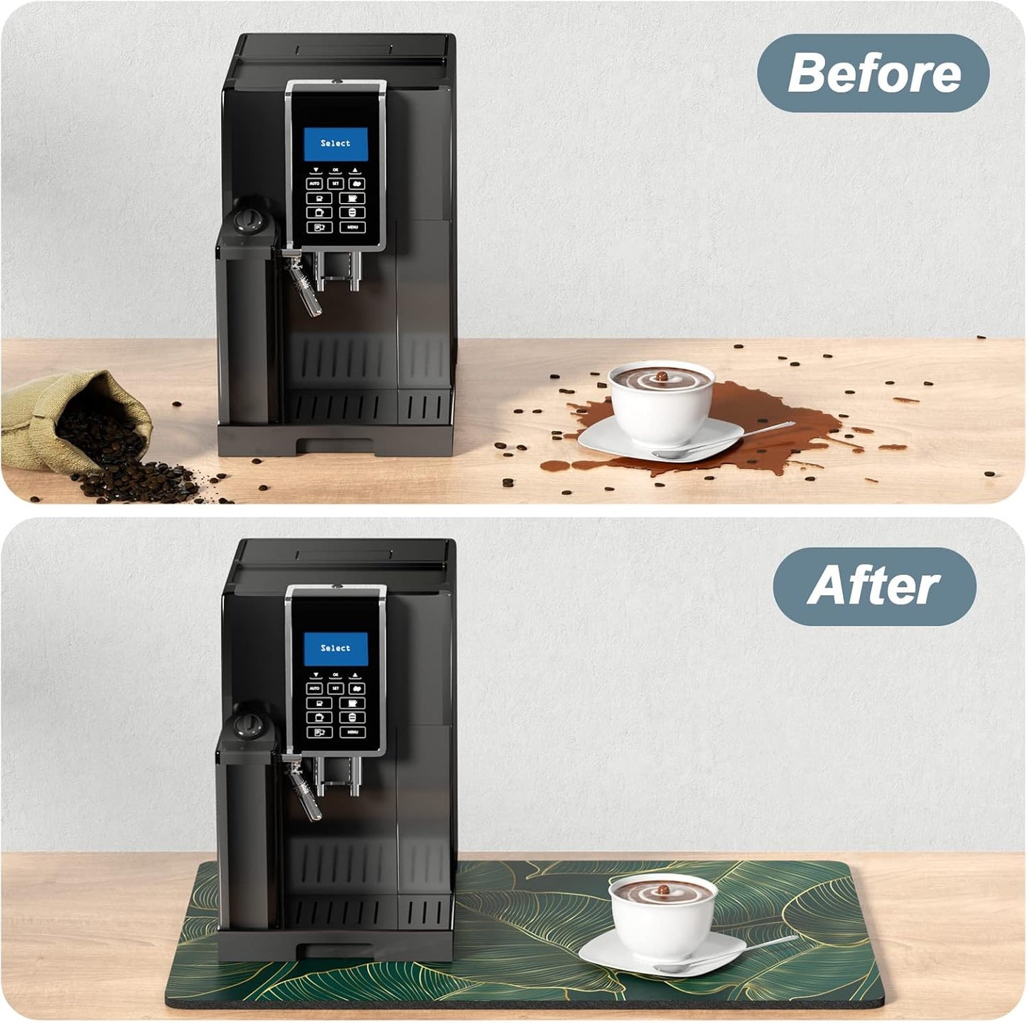 Rnivvi Coffee Mat, 16" x 24" Cute Tropical Theme Coffee Bar Mats for Espresso Machine Station Accessories and Organizer, Hide Stain Rubber Backed Absorbent Dish Drying Pad for Kitchen Counter, Palm