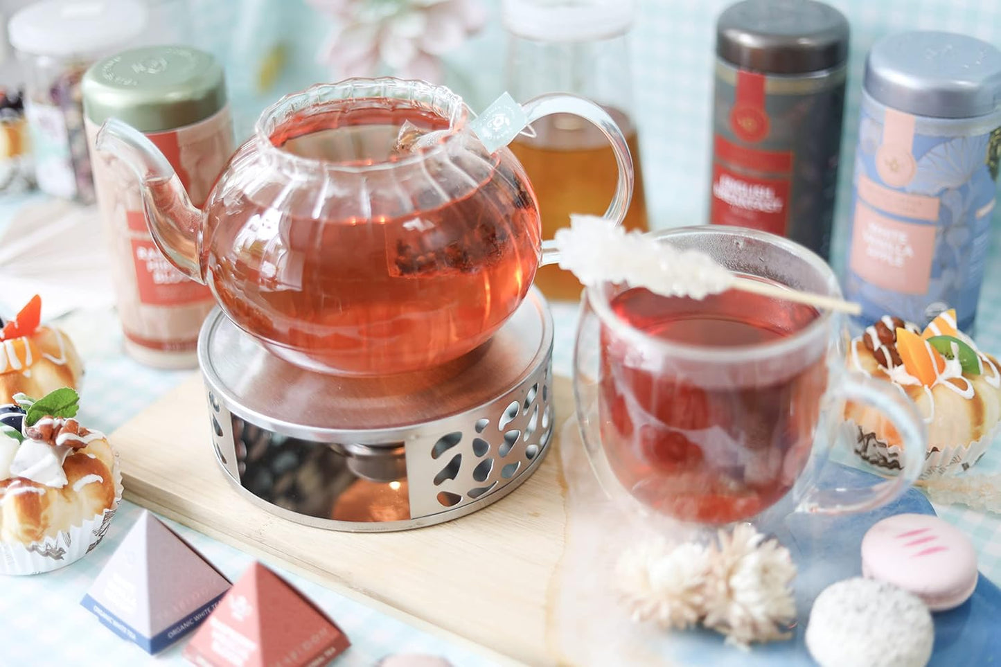 Teabloom Silhouette Tea Warmer - Brushed Stainless Steel Teapot Warmer with Tealight Holder and Candle