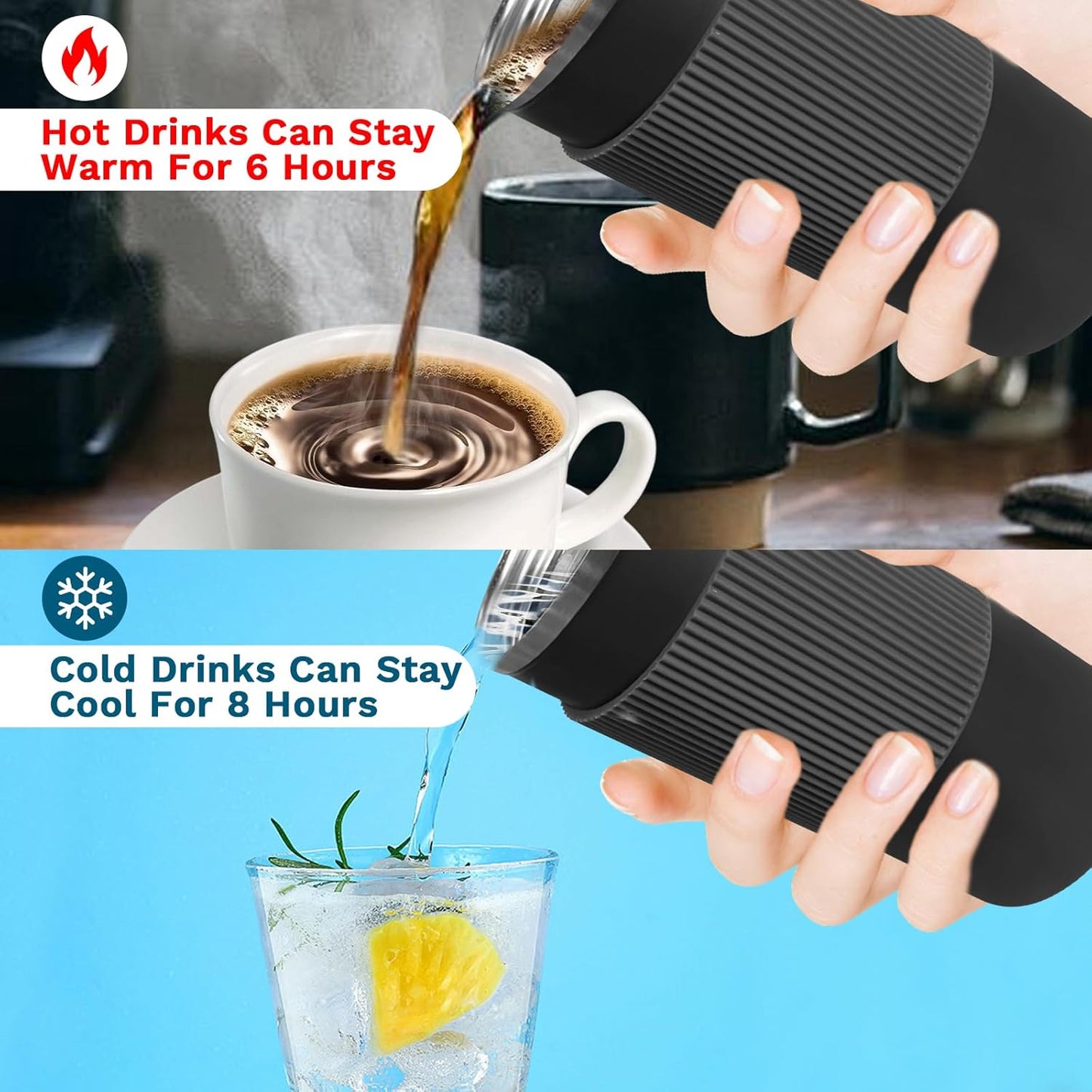 YINBAOGE Upgraded Insulated Travel Coffee Mug, Spill Proof & Leak Proof, Portable Camping Stainless Steel Tumbler, Reusable Coffee Cup with Lid, Thermos for Hot & Cold Drinks (4th-Black, 15OZ)