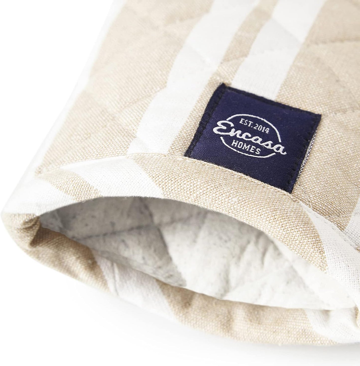 Encasa Homes Long 14 inch Oven Microwave Hand Gloves Mitts (2 pc Set) for Kitchen Cooking & Baking - Heat Resistant, Thick & Safe, Protection of Hands from Hot Utensils - Franca Beige Stripes