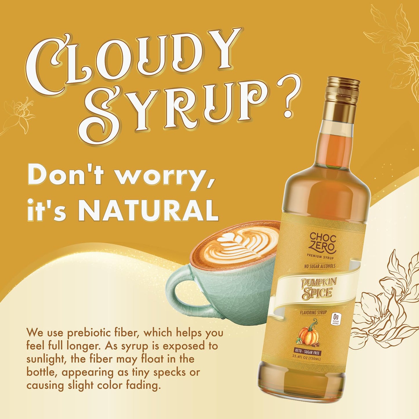 ChocZero Sugar Free Coffee Syrup, Pumpkin Spice Flavor, Simple Syrup Drink Mix, Chai Latte, Protein Shakes & Baking, Gluten Free, All Natural, 25.4 Ounces Bottle (Pack of 1)