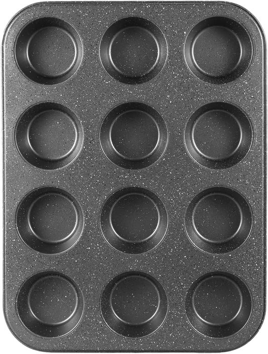 Muffin Cupcake Pan - Nonstick 12-Cup Tin for Baking Cheesecake, Toast Oven Supplies, Non-Stick Tray