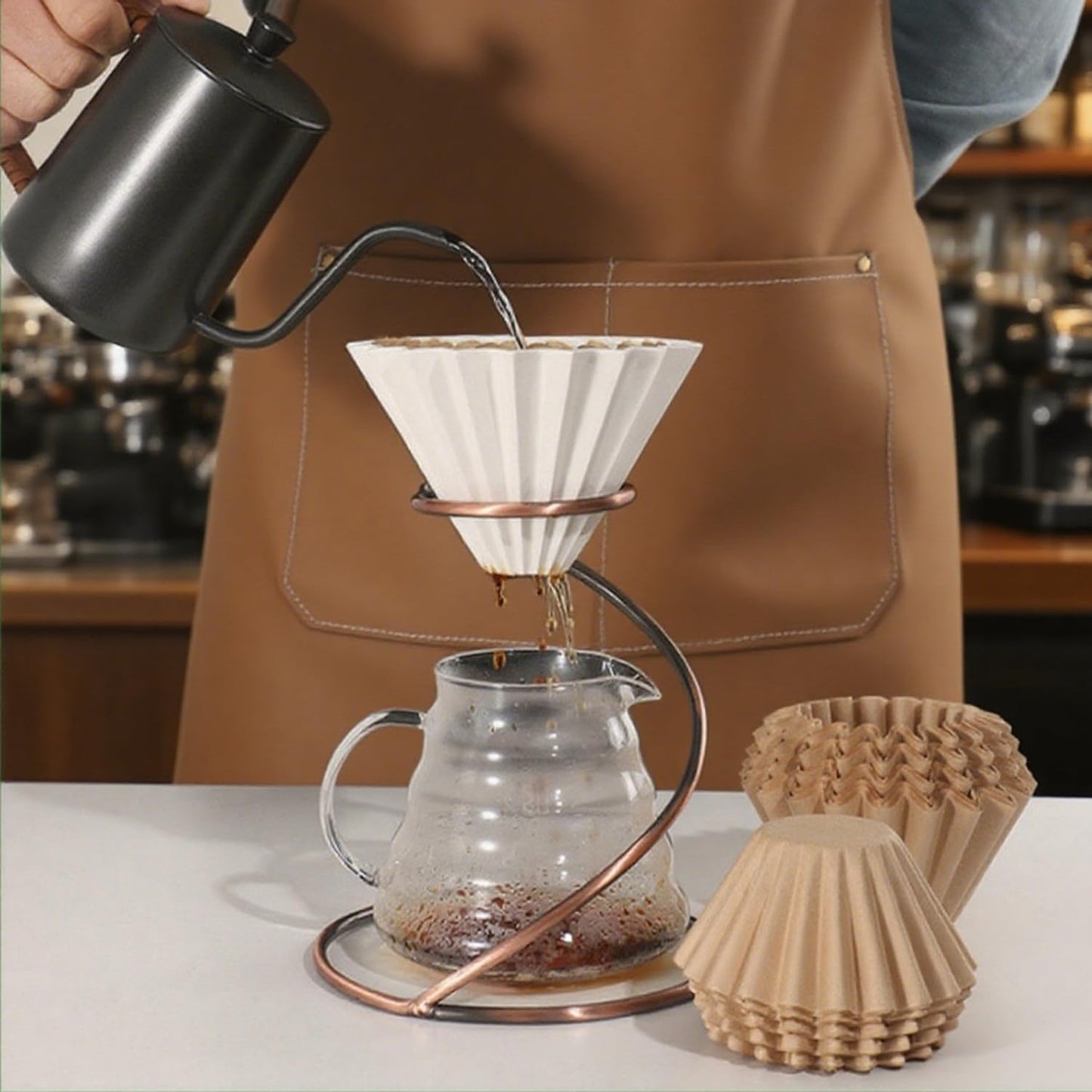 Coffee Filters 1-2 Cup 100 Count Disposable Basket Coffee Filter Paper with 100 Pcs Wooden Coffee Stirrer Sticks Natural Filters for Commercial Home Pour Over Coffee Kit