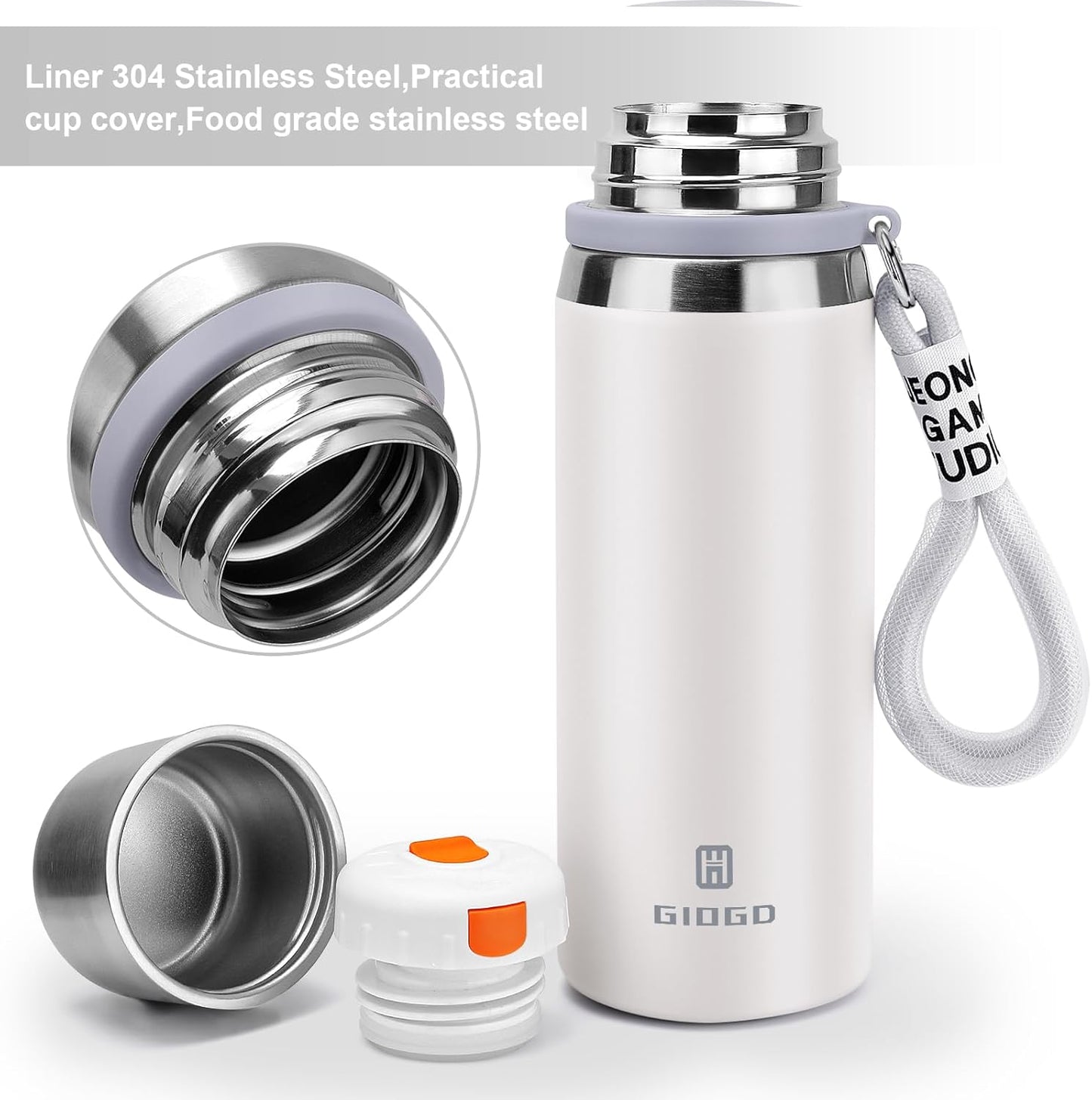 Stainless Steel thermo Bottles with cup 700ml/23.7oz Vacuum Insulated Bottle for hot and cold coffee drink water thermo flask with cup.(White,700ml)