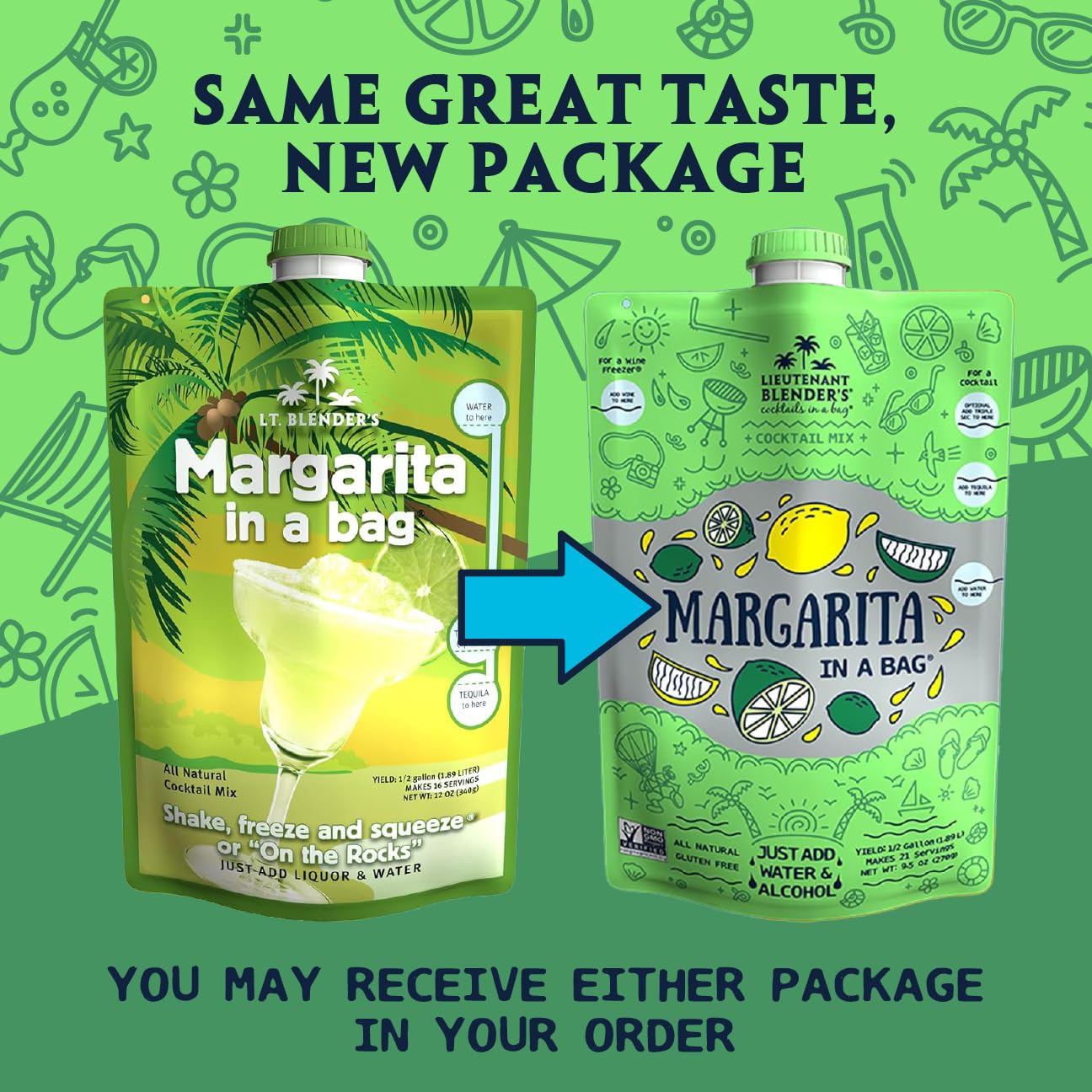 Lt. Blender's Margarita in a Bag - Margarita Mix - Each Bag Makes 1/2 Gallon of Frozen Margaritas – Non-GMO Cocktail Mix - No Margarita Machine Needed – Add Liquor, Wine or as a Mocktails (Pack of 1)