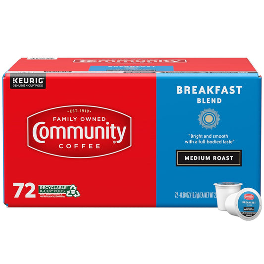 Community Coffee Breakfast Blend, Medium Roast, Single-Serve Keurig K-Cup Pods, 72 Count (Pack of 1)