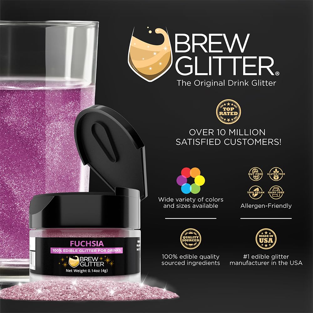 Brew Glitter Fuchsia Edible Drink Glitter 1x 4g Jar for Cocktails, Beer, & Beverages