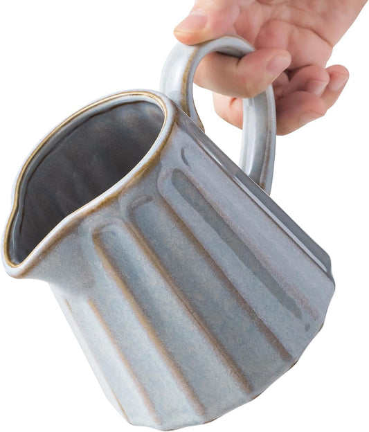 Ceramic Creamer Pitcher,17 Oz Coffee Creamer Container with Handle, Small Milk Pitcher Pourer for Sauces, Salad, Gray
