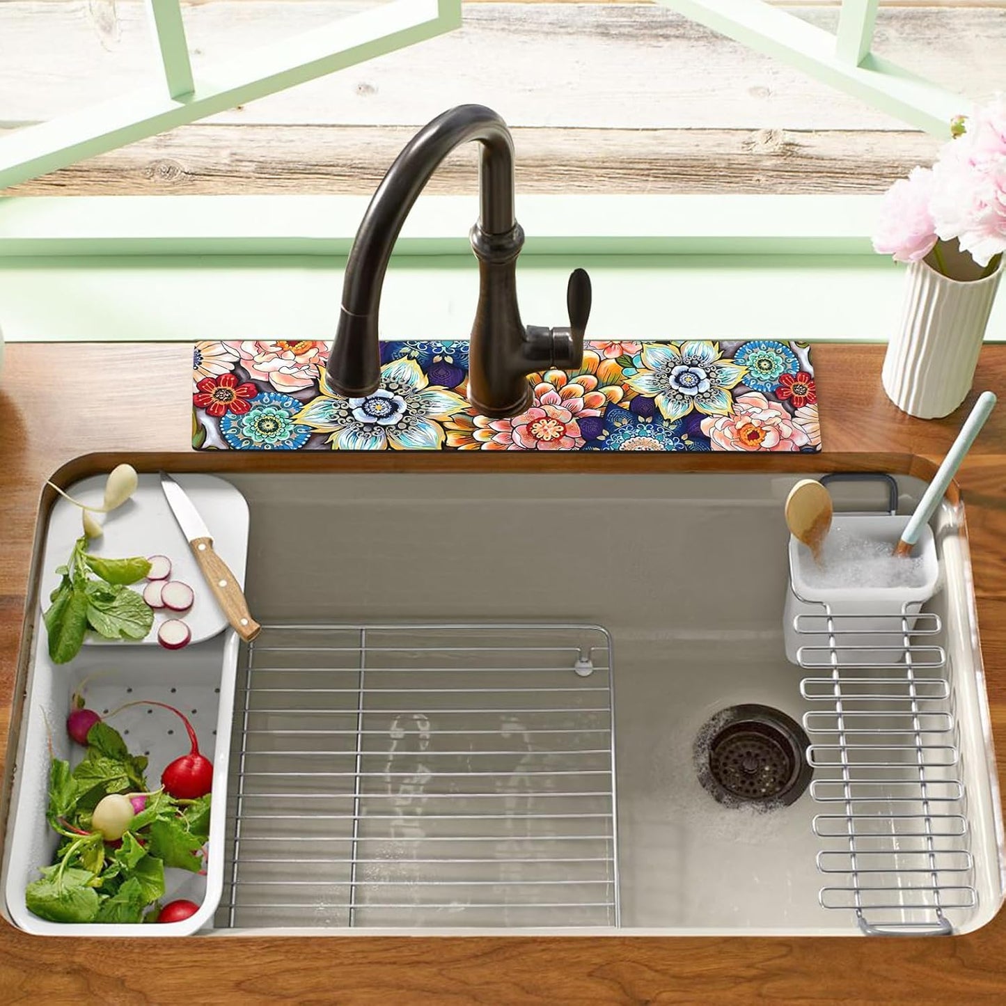 24.5" x 15.5" Dish Drying Mat & 24" x 5.5" Sink Splash Guard, Super Absorbent Drainer Rack Mat for Kitchen Counter Coffee Bar