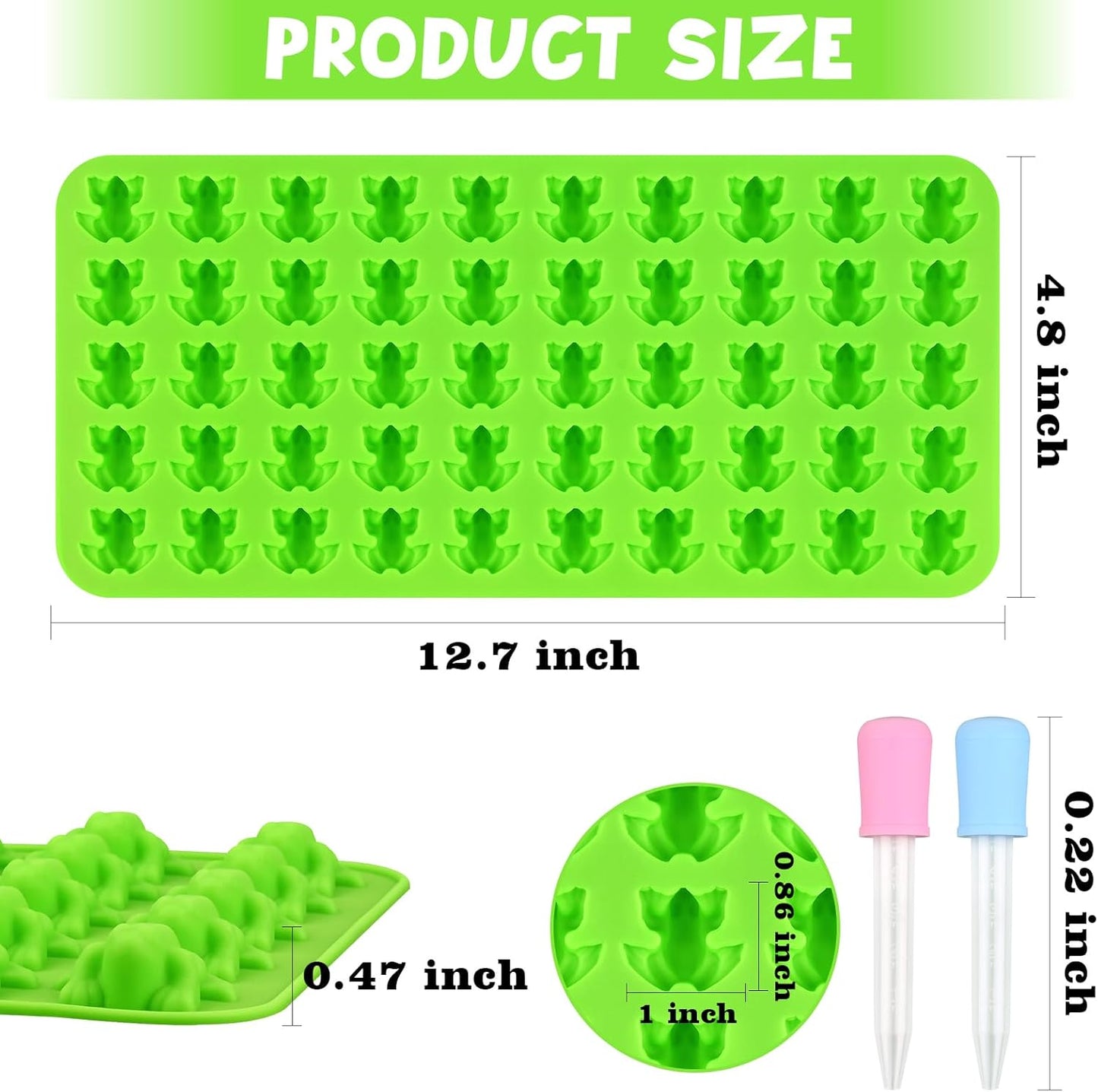 Sakolla Mini Frog Candy Molds Silicone, 100 Cavities Gummy Molds for Baking Hard Candy, Chocolate, Mint Candy, Set of 2 with 2 Droppers