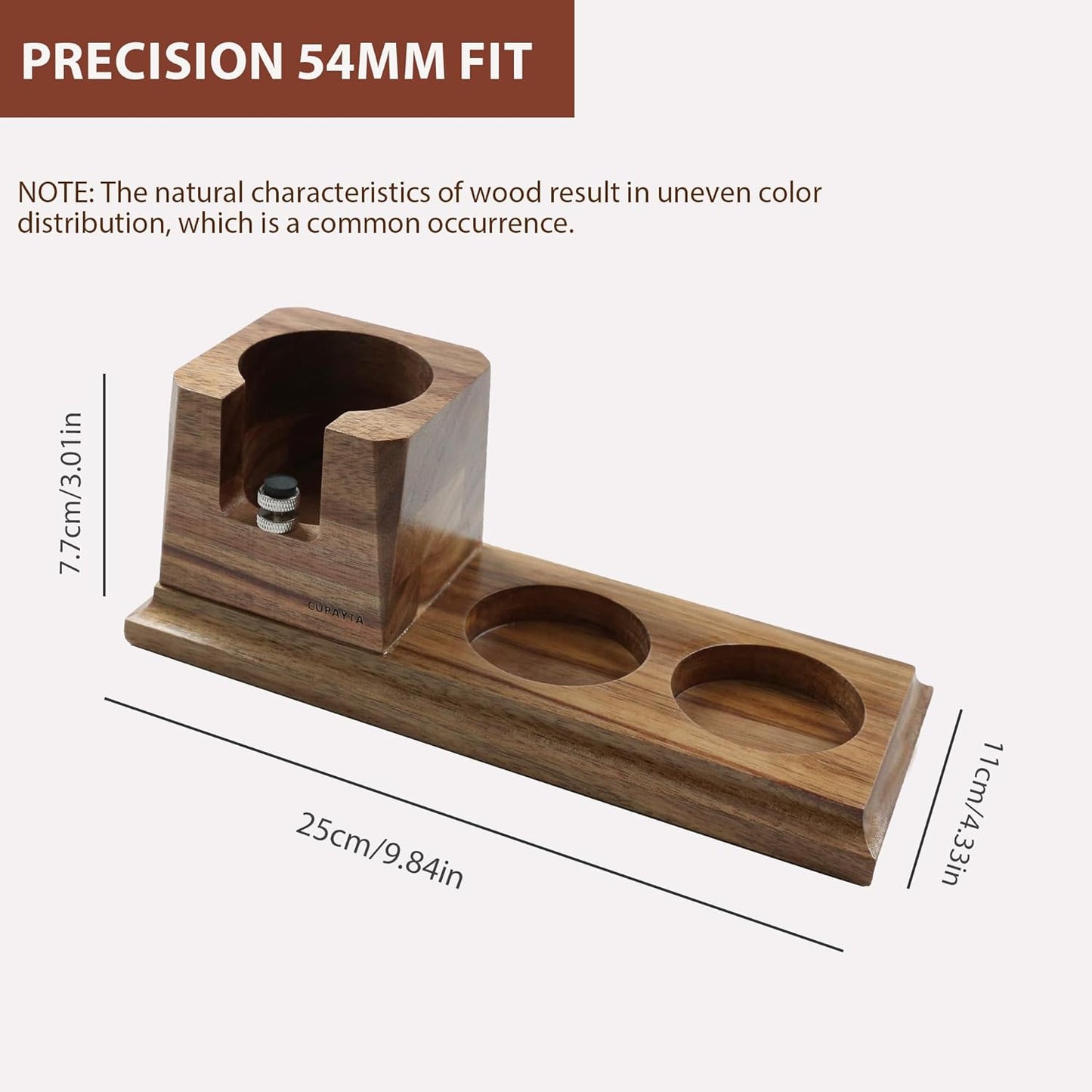 Walnut Espresso Tamping Station 54mm – Coffee Tamper Station with Raised Portafilter Platform, Flat Anti-Slip Base & Natural Wood Texture – Espresso Tamper Station for Home Barista Setup