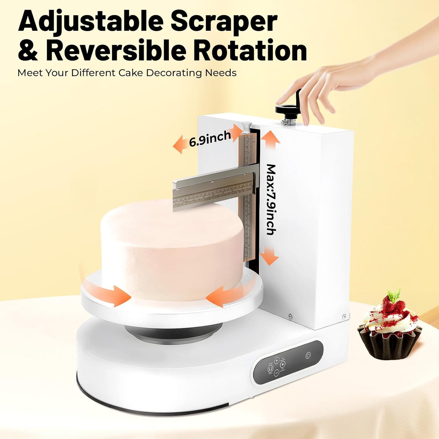 Cake Decorating Machine, Electric Birthday Cake Cream Smooth Coating Decoration Machine, Cake Smoother Icing Machine,Cake Cream Spatula Machine for 4-12inch Cake (White)