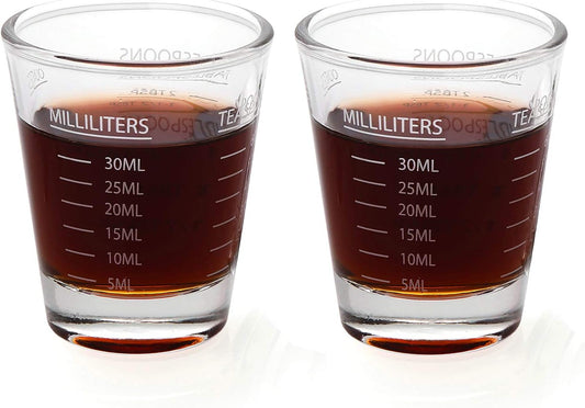 Shot Glasses Measuring cup Liquid Heavy Glass Wine Glass Espresso Shot Glass 26-Incremental Measurement 1 OZ 4 Features 45ML (2 pack-white 30ml)