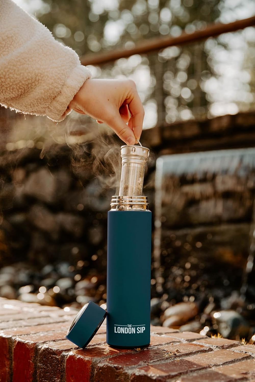 London Sip Multi-Purpose Travel Mug and Tumbler Fruit Infused Flask Hot and Cold Double Wall Stainless Steel Thermos with Extra-Long Infuser, Midnight Teal, Pack of 2