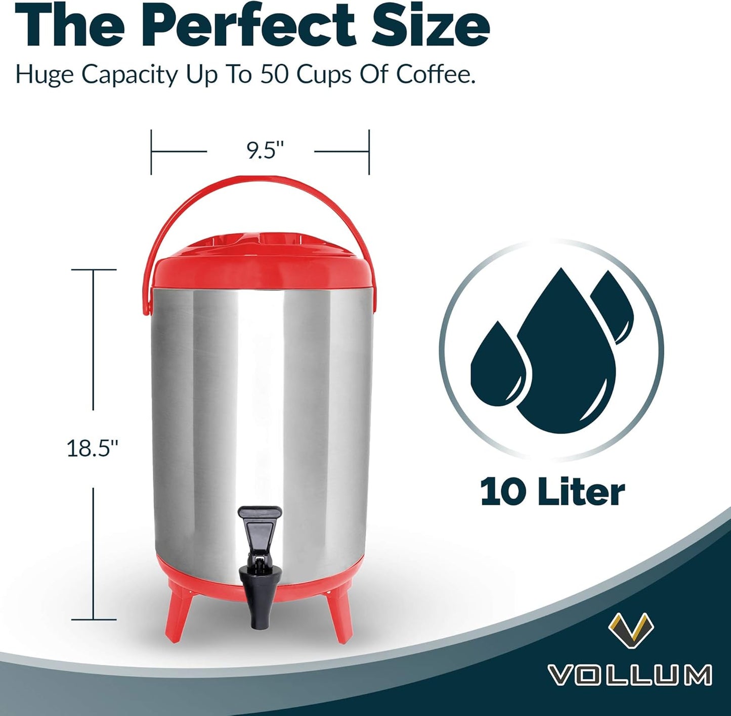 Stainless Steel Insulated Beverage Dispenser – Insulated Thermal Hot and Cold Coffee Carafe – 12 Liter Drink Dispenser with Spigot for Hot Water, Tea & Coffee, Cold Milk, Juice & More RED