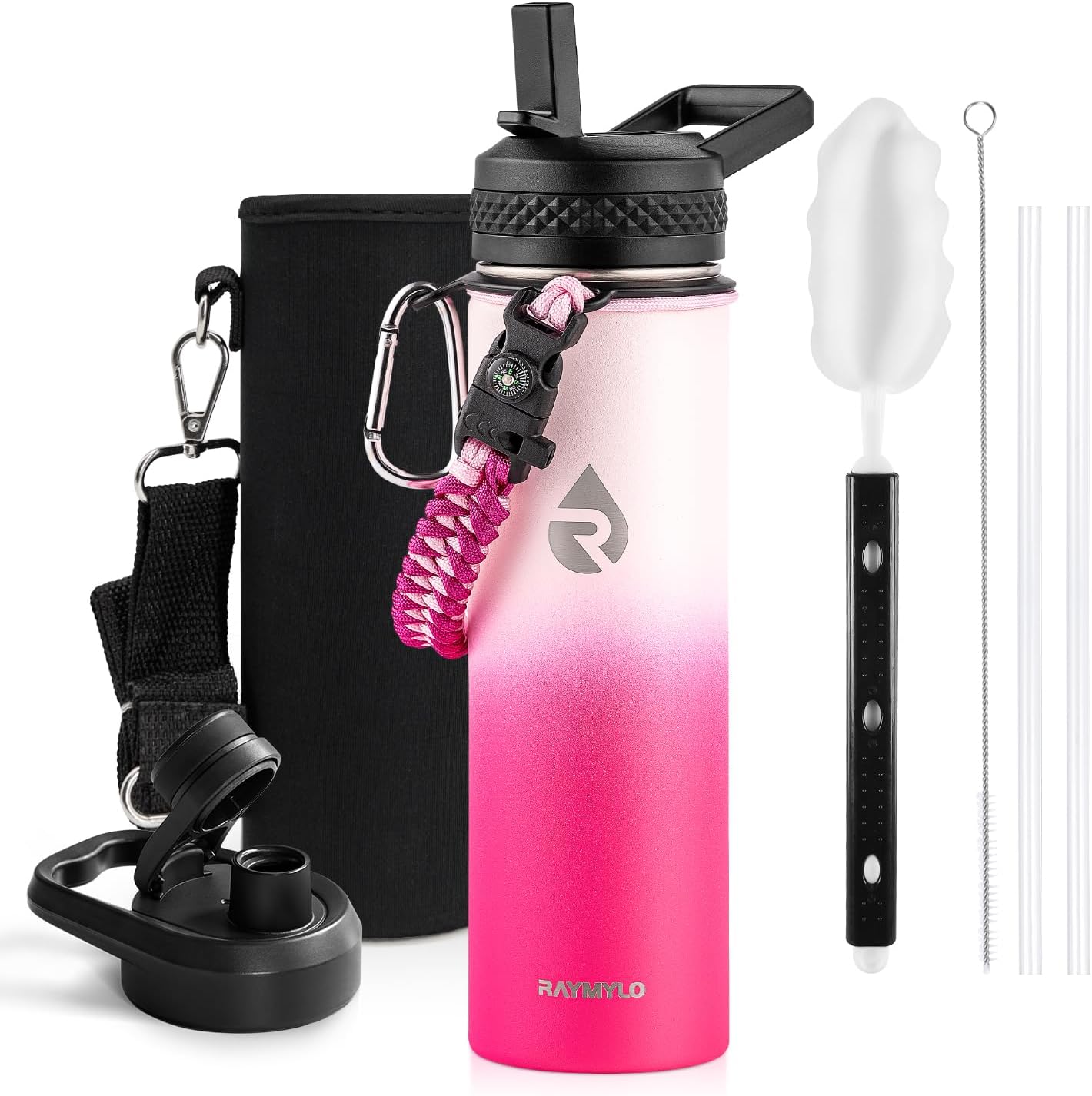 Insulated Water Bottle 20 oz, Triple Wall Vacuum Stainless Steel (Cold for 48 Hrs), Leak Proof & Non-BPA, Kids Water Bottle Jug for School with Straw Spout Lids, Ombre Pink