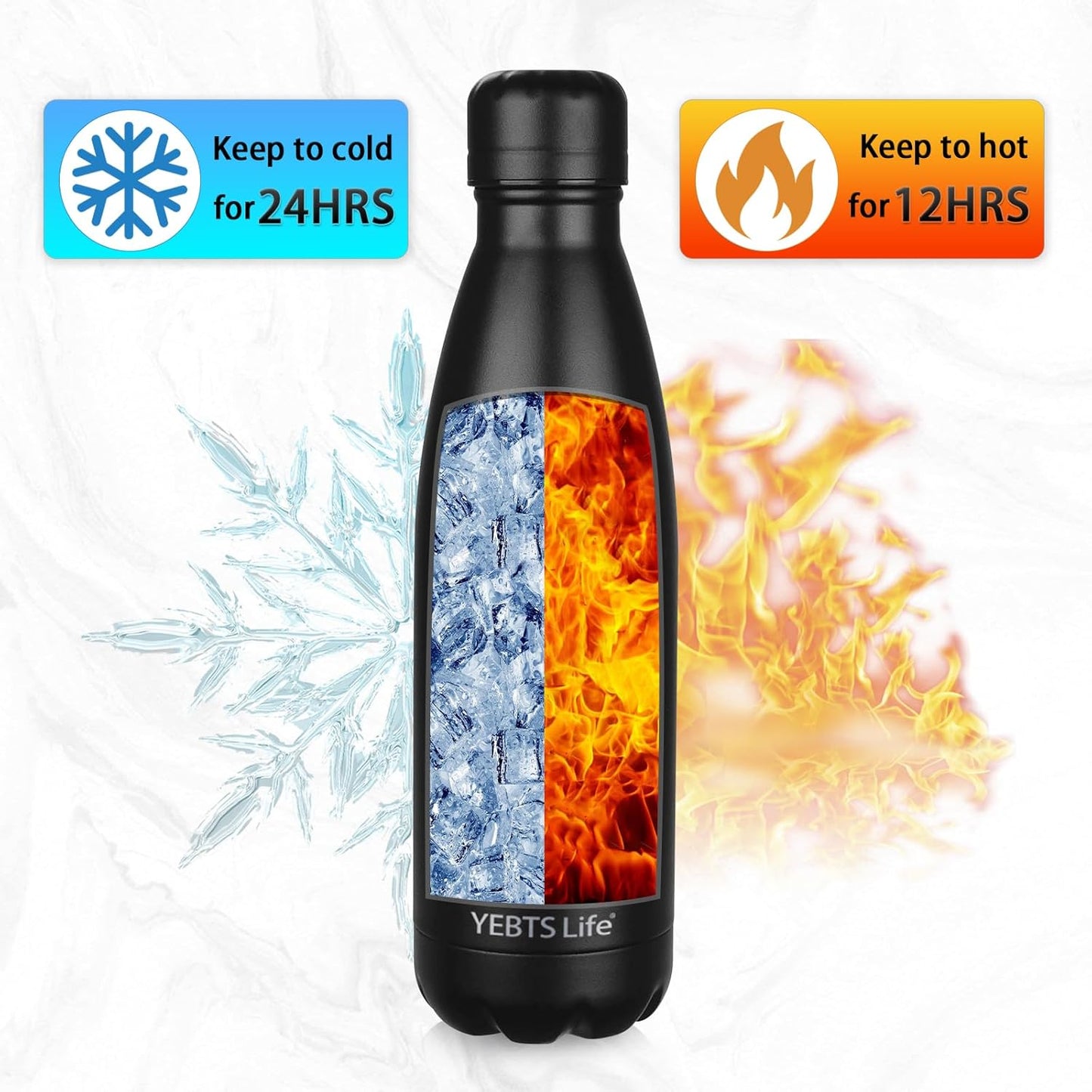 Insulated Water Bottle, 2 Pack-17oz Stainless Steel Water Bottles with straw lid, Metal Sports Water Bottles for Boys,Girls, Double Wall Vacuum BPA-Free Flask for School, Sports(Black-Sliver)