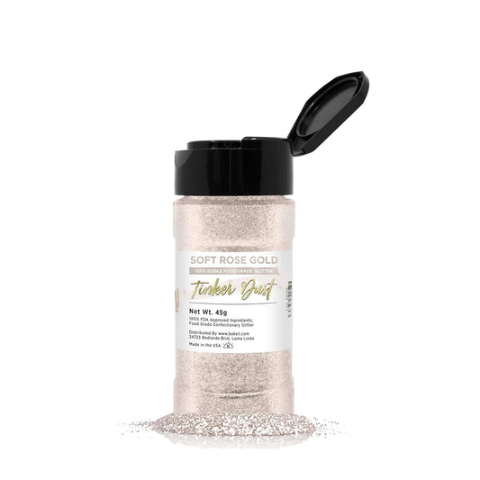 BAKELL Soft Rose Gold Edible Glitter, 45 Grams | TINKER DUST Edible Glitter | KOSHER Certified | 100% Edible Glitter | Cakes, Cupcakes, Cake Pops, Drinks, Dessert Vegan Glitter & Dusts (45g Shaker, Soft Rose Gold)