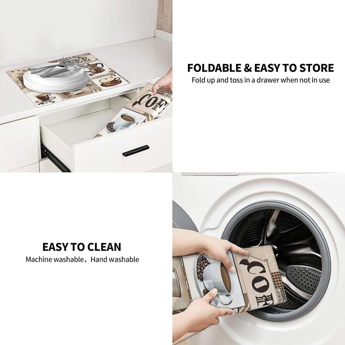 Coffee Dish Drying Mat, Highly Absorbent Microfiber Kitchen Counter Pad Reusable Washable, 16*18"