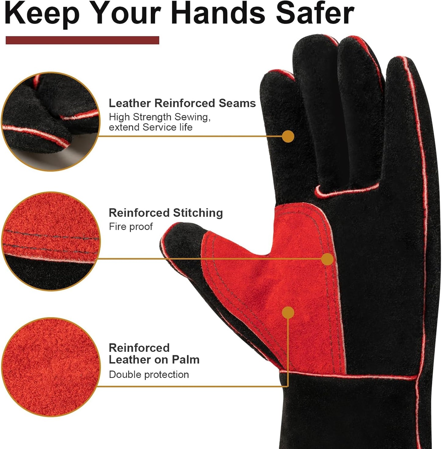 ARCCAPTAIN Leather Forge Welding Gloves, Heat/Fire Resistant 16 inches Gloves for Stick,Mig,Tig,Forge,BBQ,Grill,Fireplace,Wood Stove,Furnace,Oven,Pot