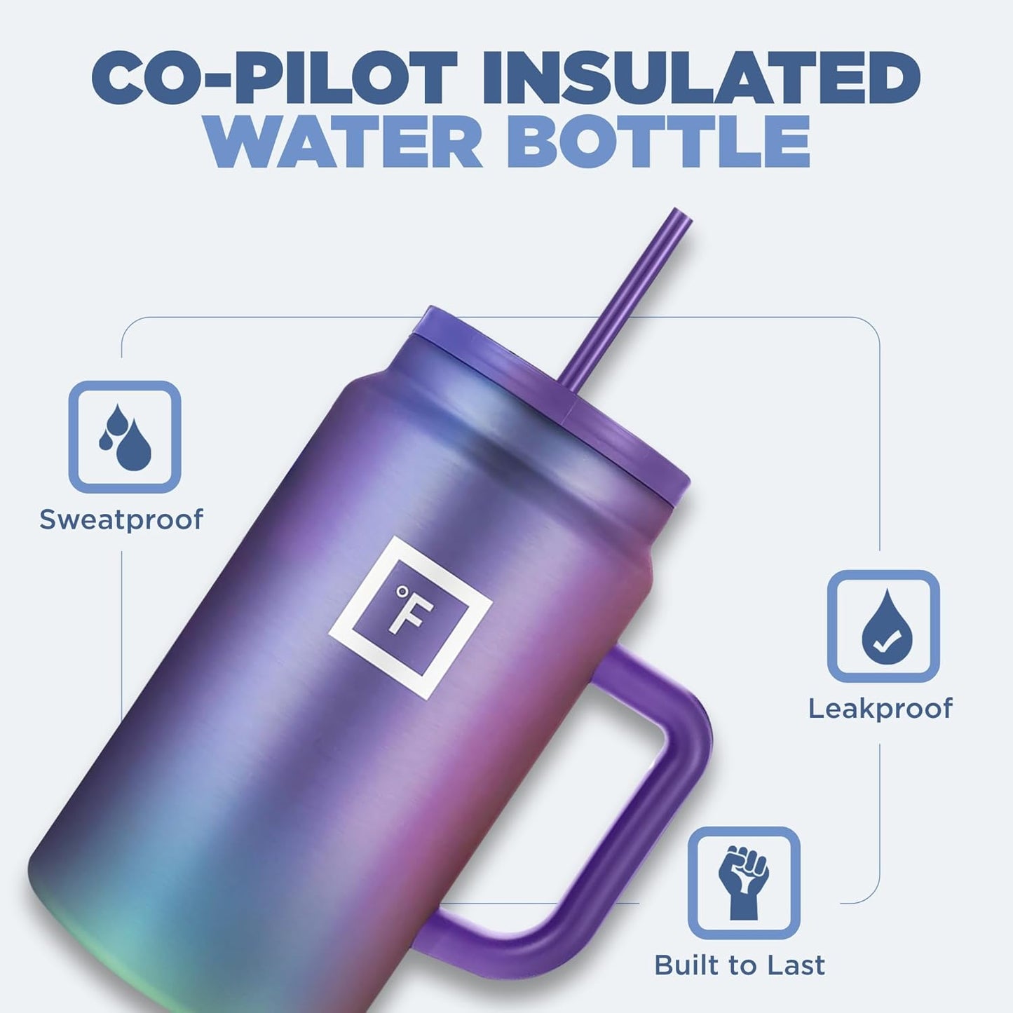 IRON °FLASK Co-Pilot Insulated Mug w/Straw & Flip Cap Lids - Cup Holder Bottle for Hot, Cold Drink - Leak-Proof - Water, Coffee Portable Travel Mug - Dark Pine, 50 Oz