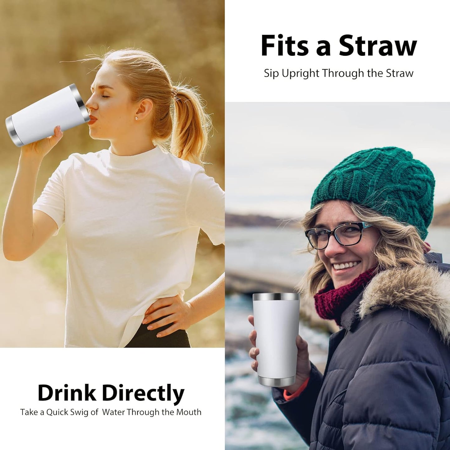 DOMICARE 20oz Stainless Steel Tumbler Bulk with Lid, Double Wall Vacuum Insulated Travel Mug, Powder Coated Coffee Cup, Powder White, 1 Pack