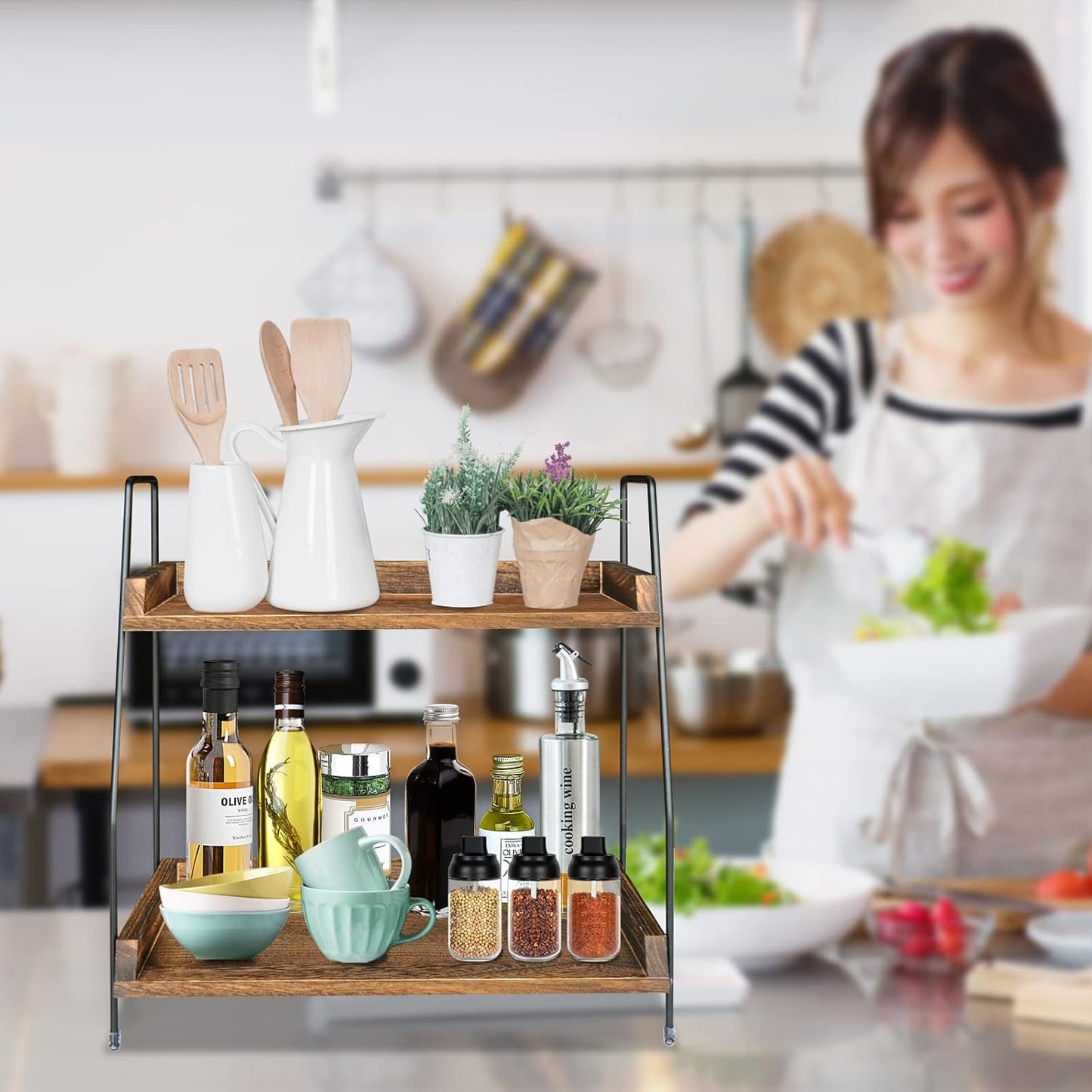 Yusepure Coffee Bar Accessories and Organizer Countertop, Coffee Station Organizer Kitchen Counter Shelf Organizer,Coffee Condiment Storage,Cup Lid Holder Countertop Shelf for Bathroom (Dark Brown)