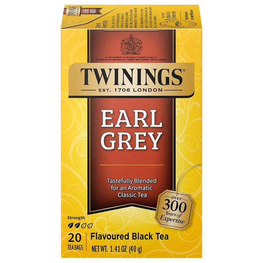Twinings Earl Grey Black Tea Individually Wrapped Bags, 20 Count (Pack of 1), Flavoured with Citrus and Bergamot, Caffeinated, Enjoy Hot or Iced, 20 Teabags