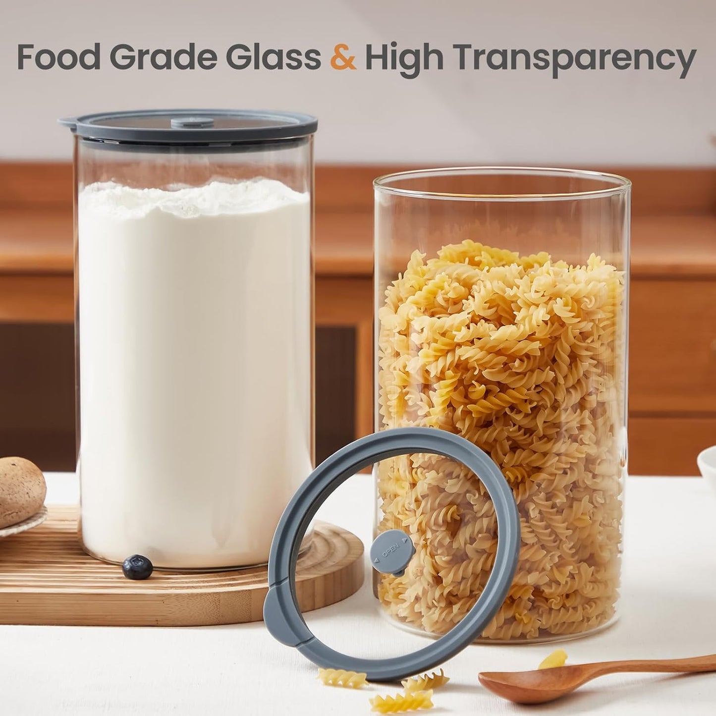 Extra-Large Glass Flour and Sugar Storage Containers with Airtight Lids, 1-Gallon(135oz)Big Glass Food Canister Jars with Lid,Kitchen Organization Jar Sets Perfect for Cookies,Cereal and Eggs