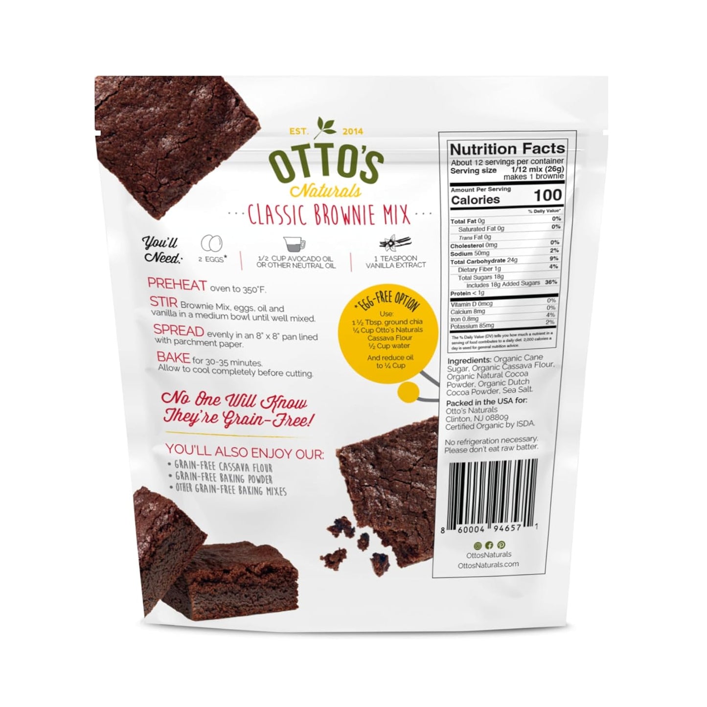 Otto's Naturals Grain-Free Classic Brownie Mix, 11.1 Oz., 6 Pack, Top 9 Allergen-Free, Versatile for Baked Treats, Made with Organic Cassava Flour, Gluten Free, Non-GMO, Vegan, Plant-Based