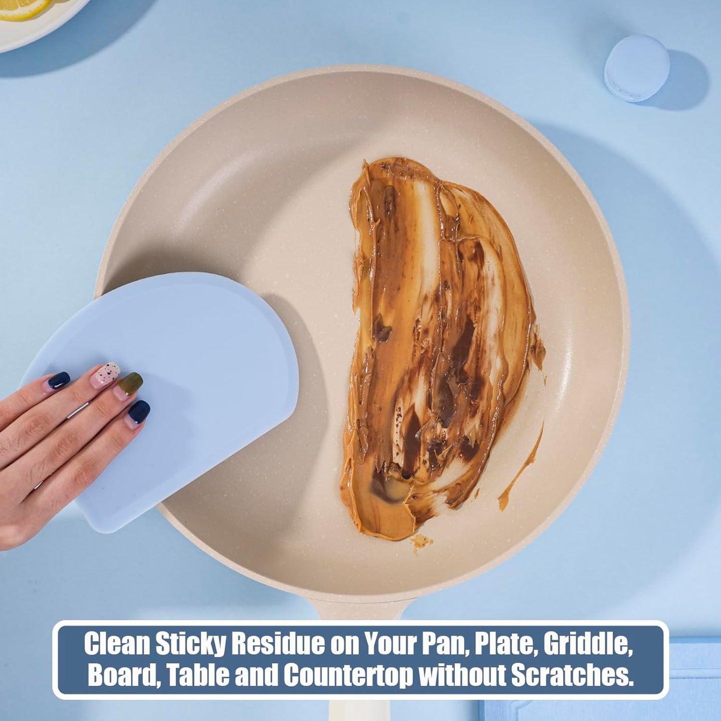 Silicone Dough Scraper with Stainless Steel Sheet, Curved Edge Flexible Bowl Scraper for Baking, Food Grade Silicone Bench Scraper for Sourdough Bread Proofing Basket, 5.98" × 4.3", Blue, SAPID