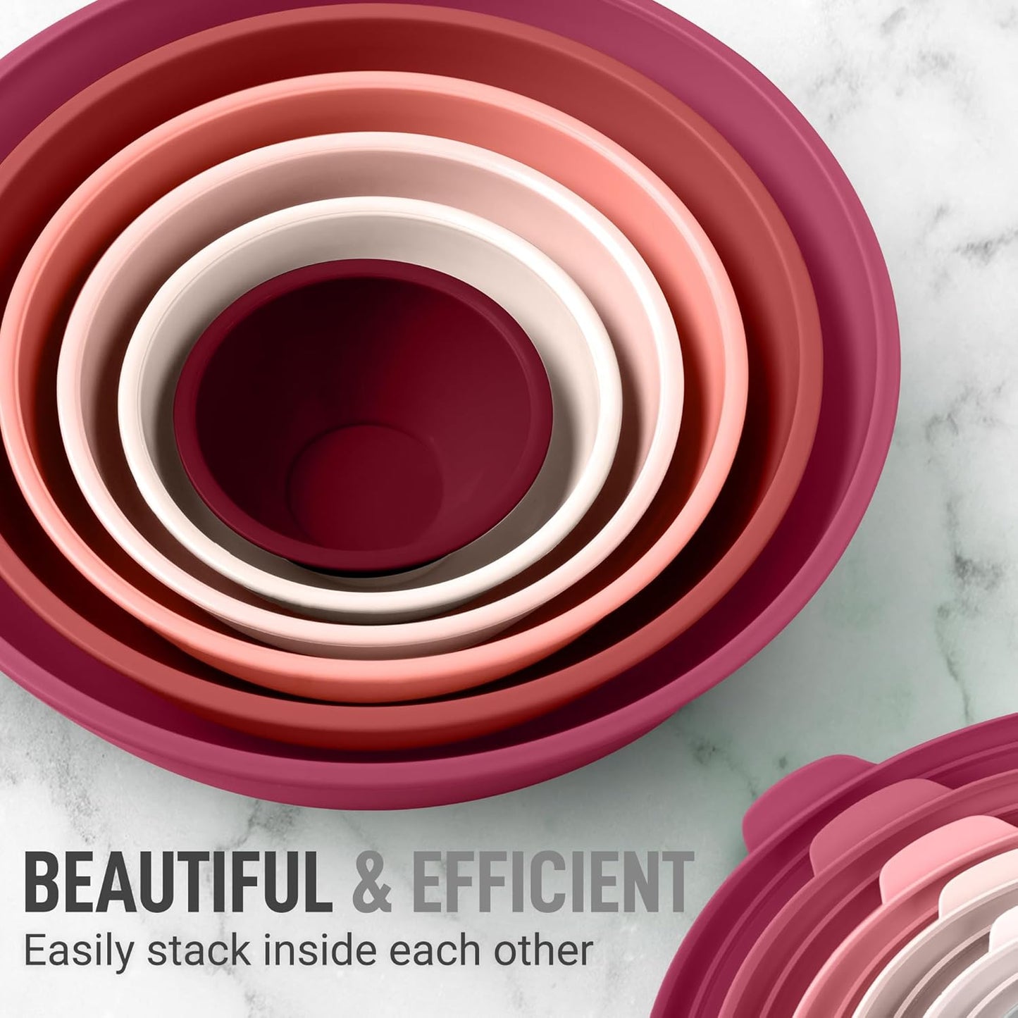 Zulay Kitchen 12 Piece Plastic Mixing Bowls with Leak-Proof Lids Set - Microwave and Freezer Safe Kitchen Mixing Bowls for Preparing, Serving and Storing - Large Nesting Bowls (Red Ombre)